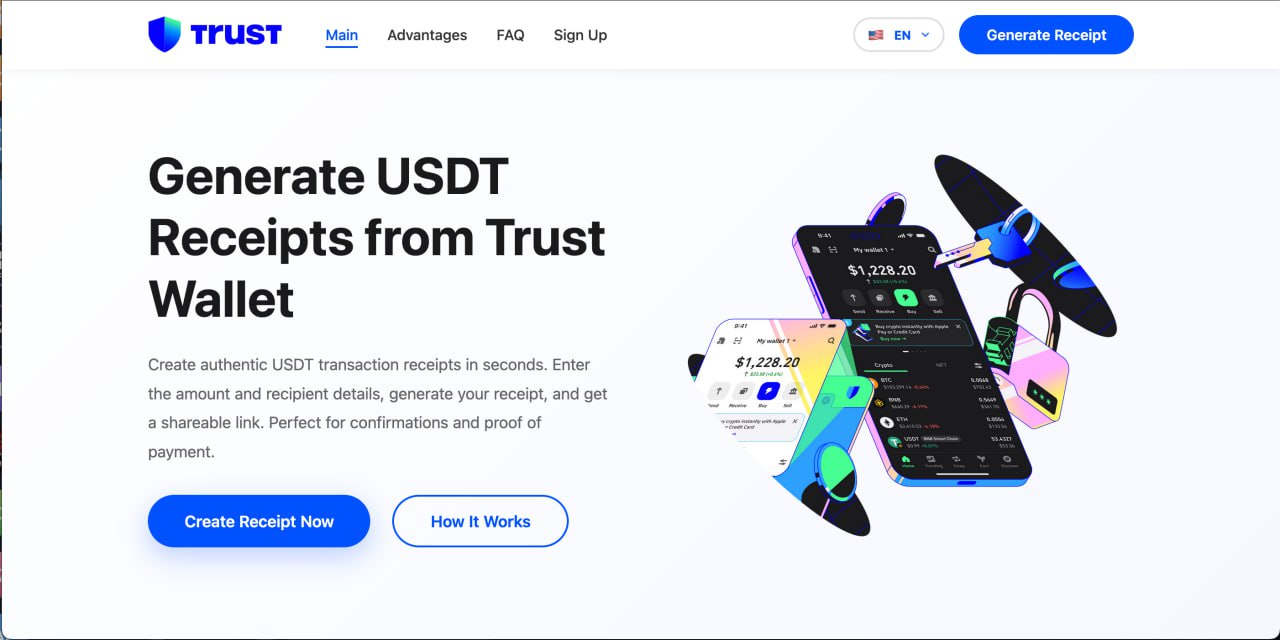 Fake Trust Wallet USDT receipt generator