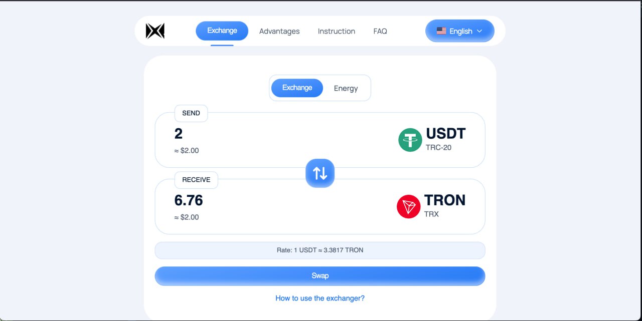 Fake TRX/USDT swap exchange