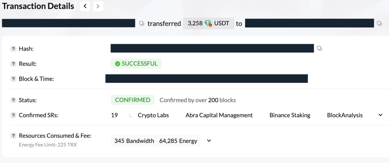 Tronscan: 3,258 USDT transfer - 09 Jan 2026