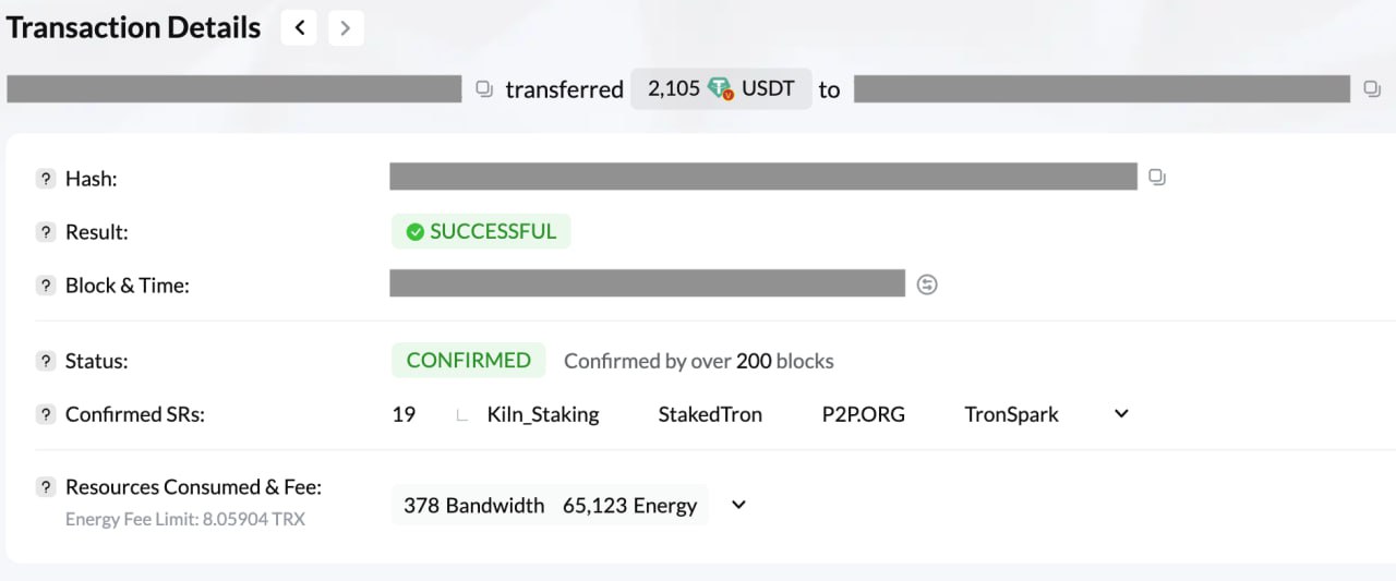 Tronscan: 2,105 USDT transfer - 10 Jan 2026